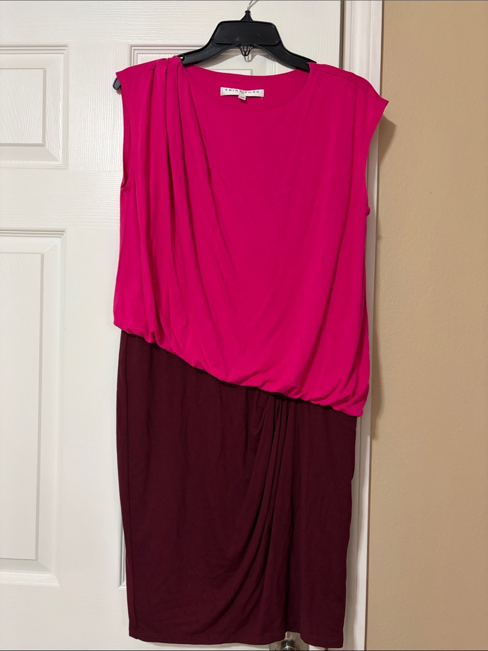 Trina Turk Two-Tone Pink and Burgundy Draped Midi Dress